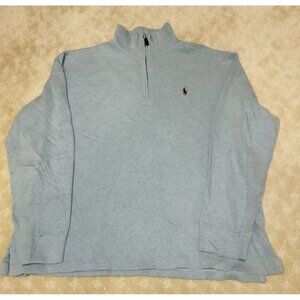 Polo Ralph Lauren Men's Large Quarter Zip Pullover Sweater Light Blue Cotton